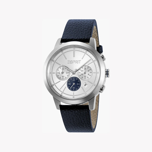 Esprit Men's Blue Leather Watch, Silver Dial | ES1G146M0025-0