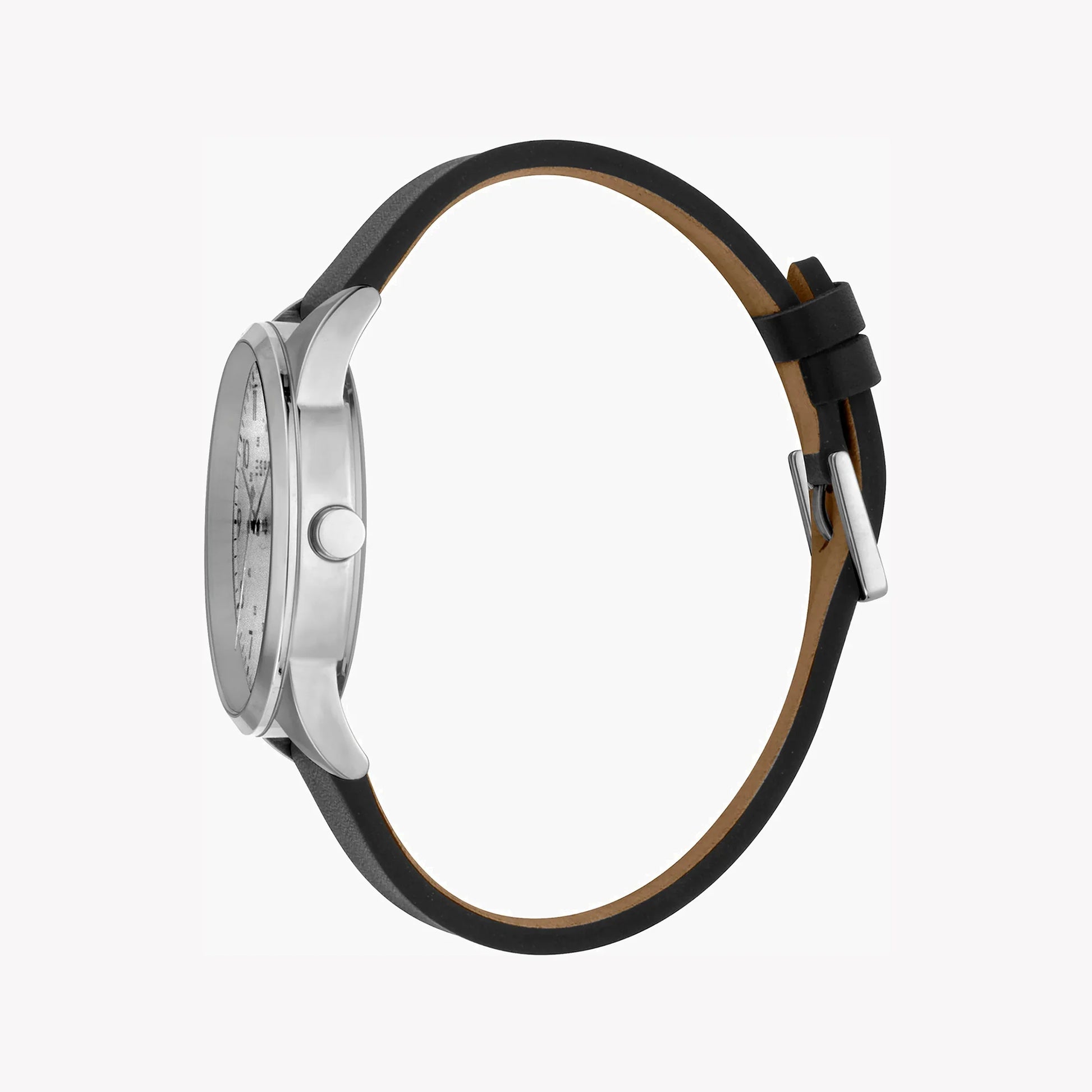 Esprit Men's Black Leather Watch, Silver Dial | ES1G093M0015-1