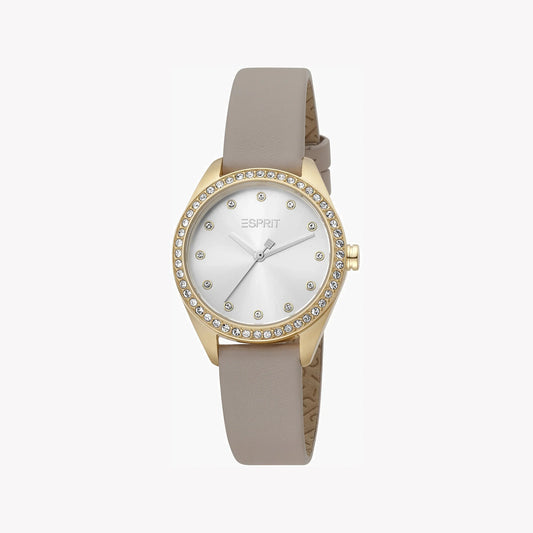 Esprit Women's Beige Leather Watch, Silver Dial | ES1L196M0025-0