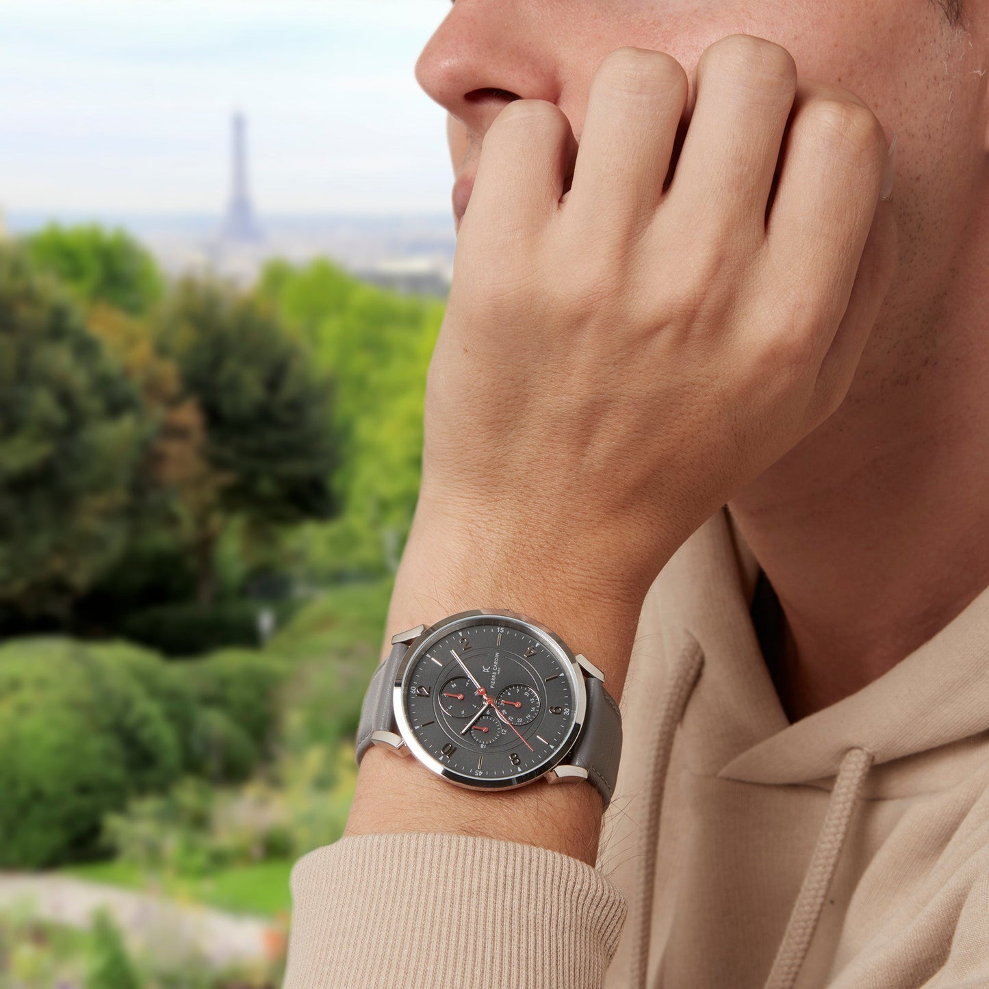 Pierre Cardin Men's Gray Leather Watch, Stainless Steel | CPI.2025-4