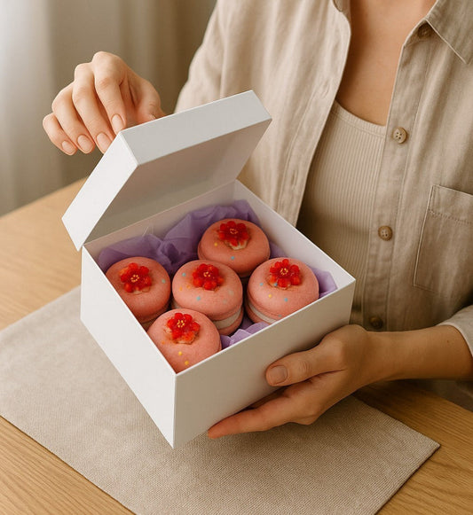 Jumbo Double Stack Melonberry Doughnut Bath Bombs x 5 in a Luxury Pink Gift Box-0