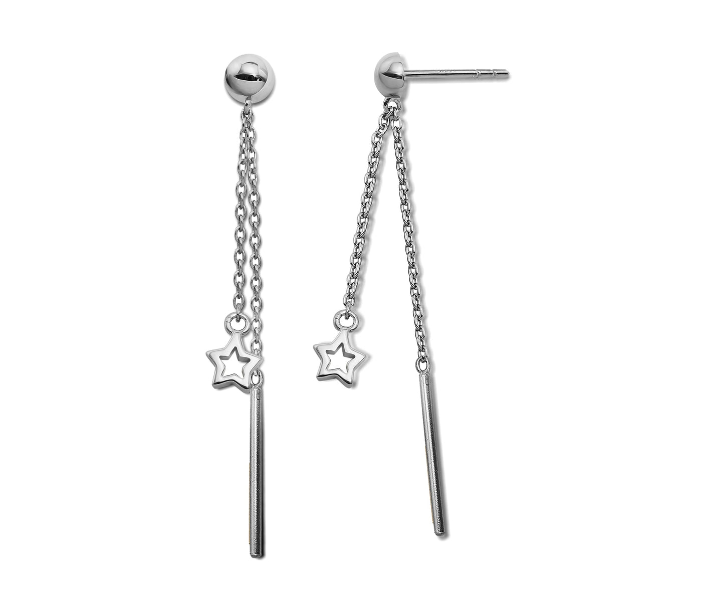Oorhangers met Ster en Staafje aan ketting zilver JE039S-0