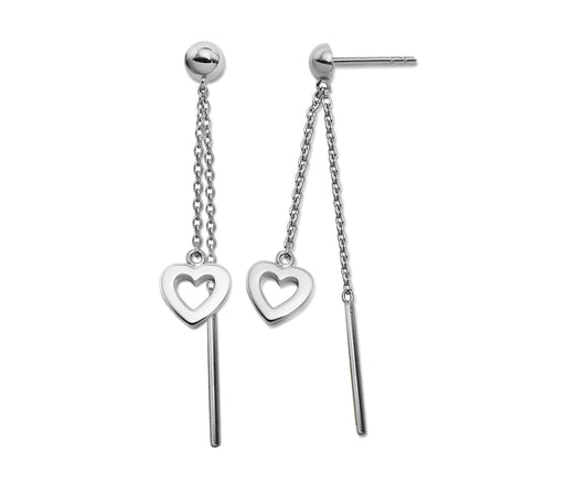 Oorhangers met Open hartje en staafje aan ketting zilver JE041S-0