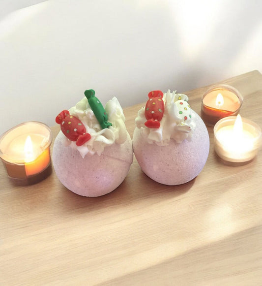 Parma Violet Sweetie Bath Bombs x 2, Hand Piped Shea Butter, Decorated with Sweeties-0