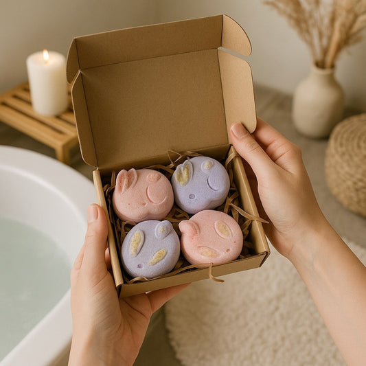 Bunny Bath Bomb Box in Strawberry Mallow and Parma Violet Fragrances-0