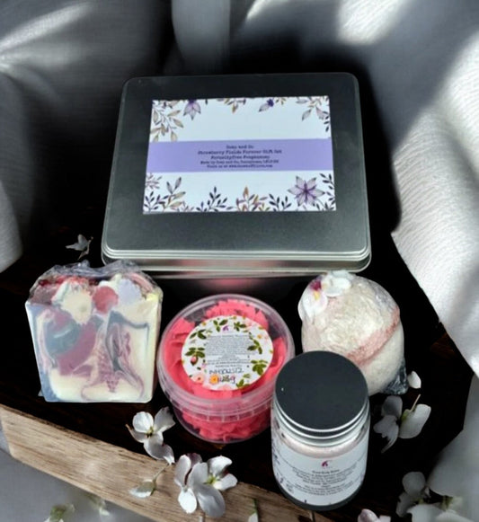 Strawberry Fields Forever Handmade Self Care Gift Set, Bath Bombs, Artisan Soap, Luxury Body Butter-0