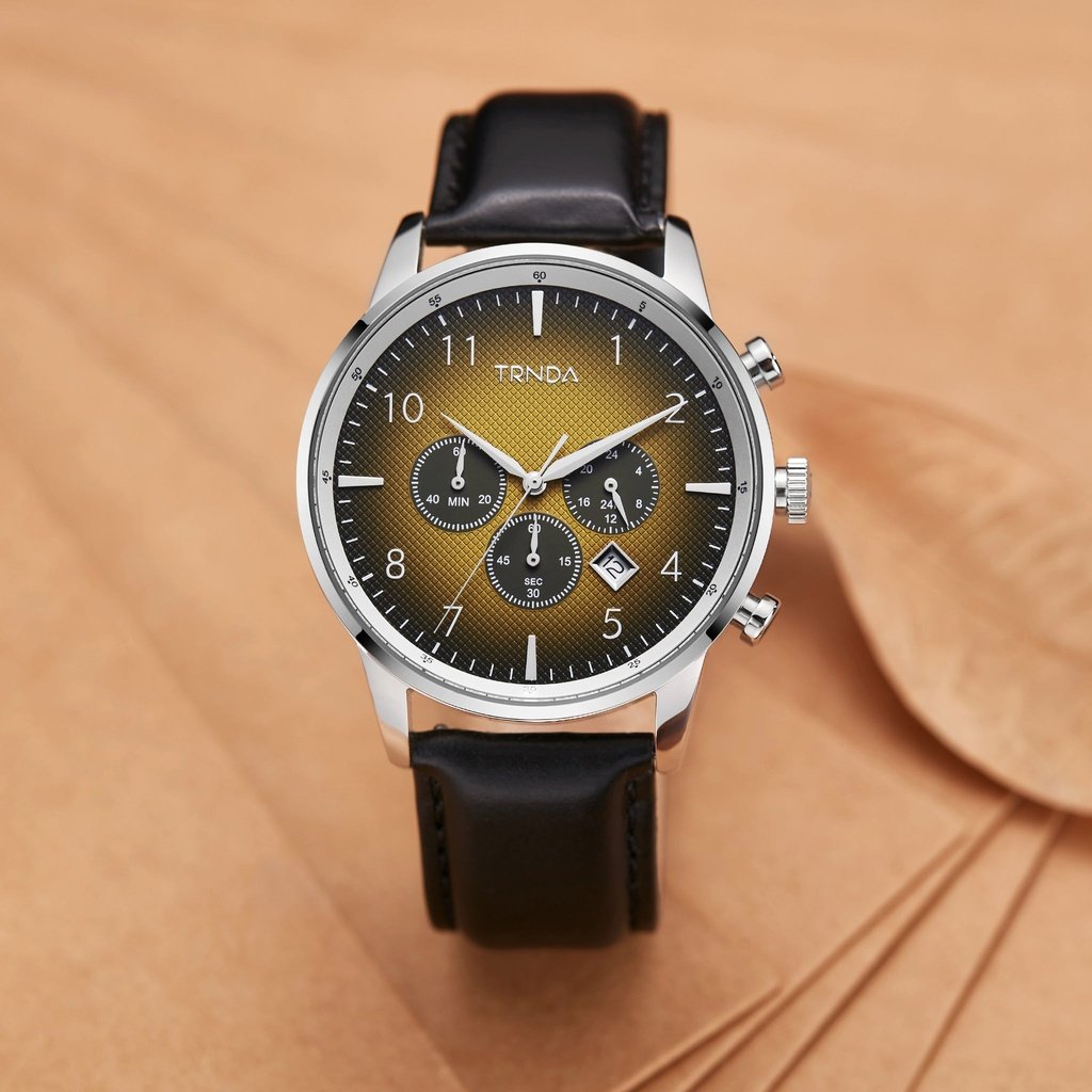 TRNDA Men's Stainless Steel Watch, Brown Leather Band | TRN-SS43B-4