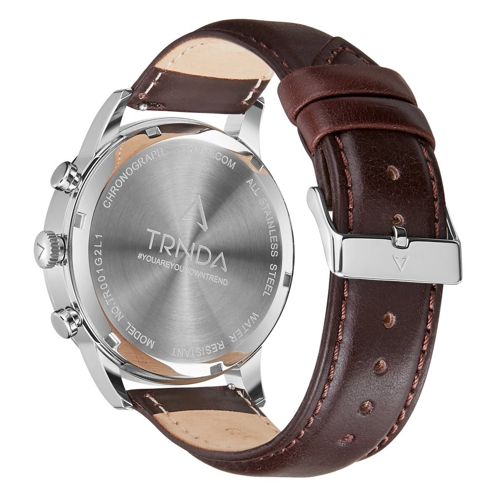 TRNDA Men's Stainless Steel Watch, Brown Leather | TRN-W43SL-3