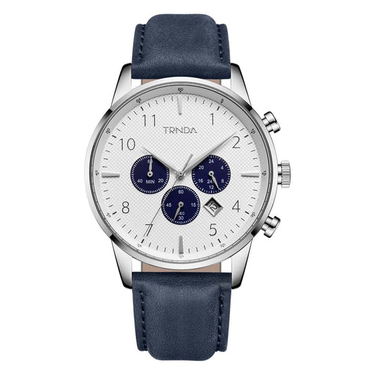 TRNDA Men's Stainless Steel Watch, Blue Leather Band | TRN43MM-0