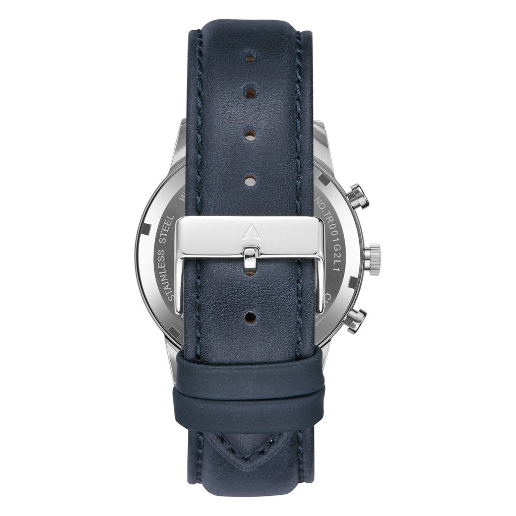 TRNDA Men's Stainless Steel Watch, Blue Leather Band | TRN43MM-4
