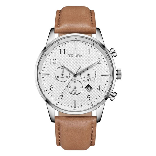 TRNDA Men's Stainless Steel Watch, Tan Leather Band | TRNDA43SS-0