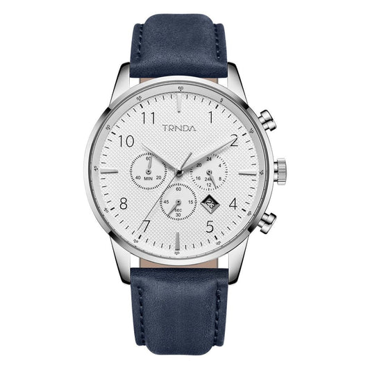 TRNDA Men's Stainless Steel Watch, Blue Leather Band | TRNDA43BL-0