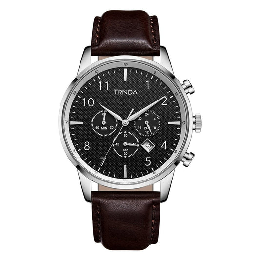 TRNDA Men's Stainless Steel Watch, Brown Leather Band | TM12345-0
