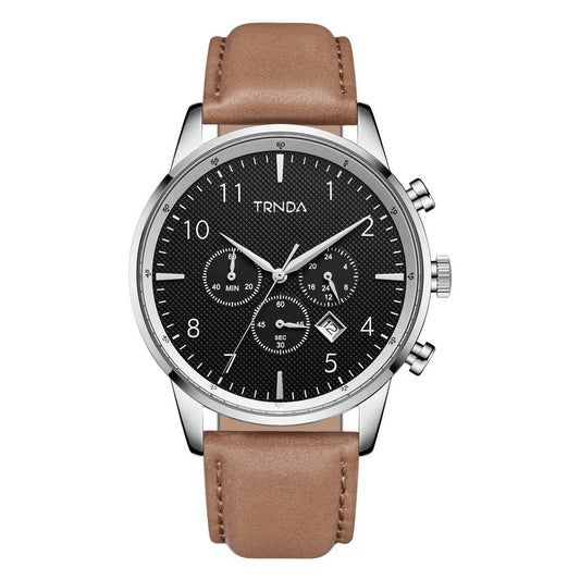 TRNDA Men's Stainless Steel Watch, Tan Leather Band | TR43SS-0