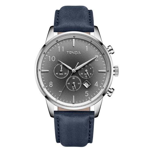 TRNDA Men's Stainless Steel Watch, Blue Leather Band | TRN43MM-0