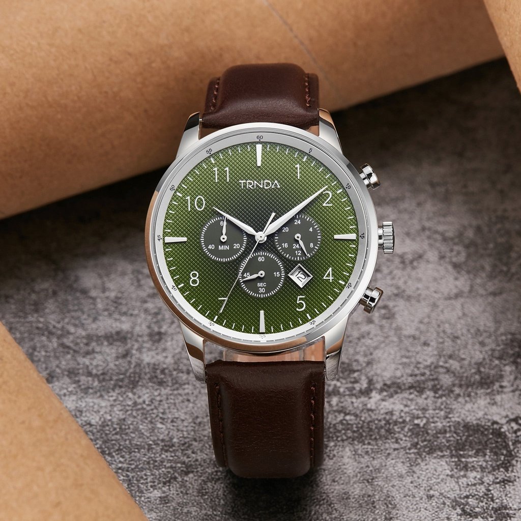 TRNDA Men's Stainless Steel Watch, Seaweed Green Dial | TRN-43MM-3