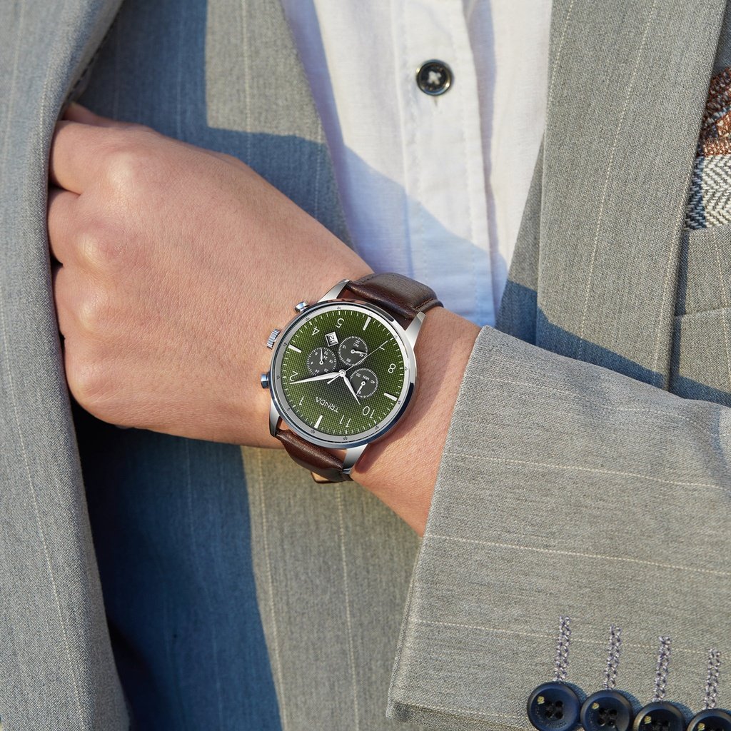 TRNDA Men's Stainless Steel Watch, Seaweed Green Dial | TRN-43MM-1
