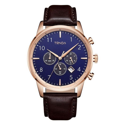 TRNDA Men's Rose Gold Stainless Steel Watch, Blue Dial | TRN-43RGDB-0