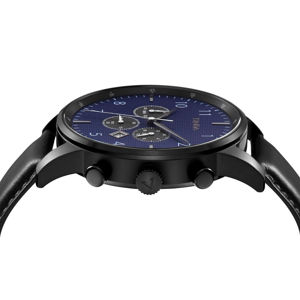 TRNDA Men's Stainless Steel Watch, Black Leather Band | TRNDA-43BL-2