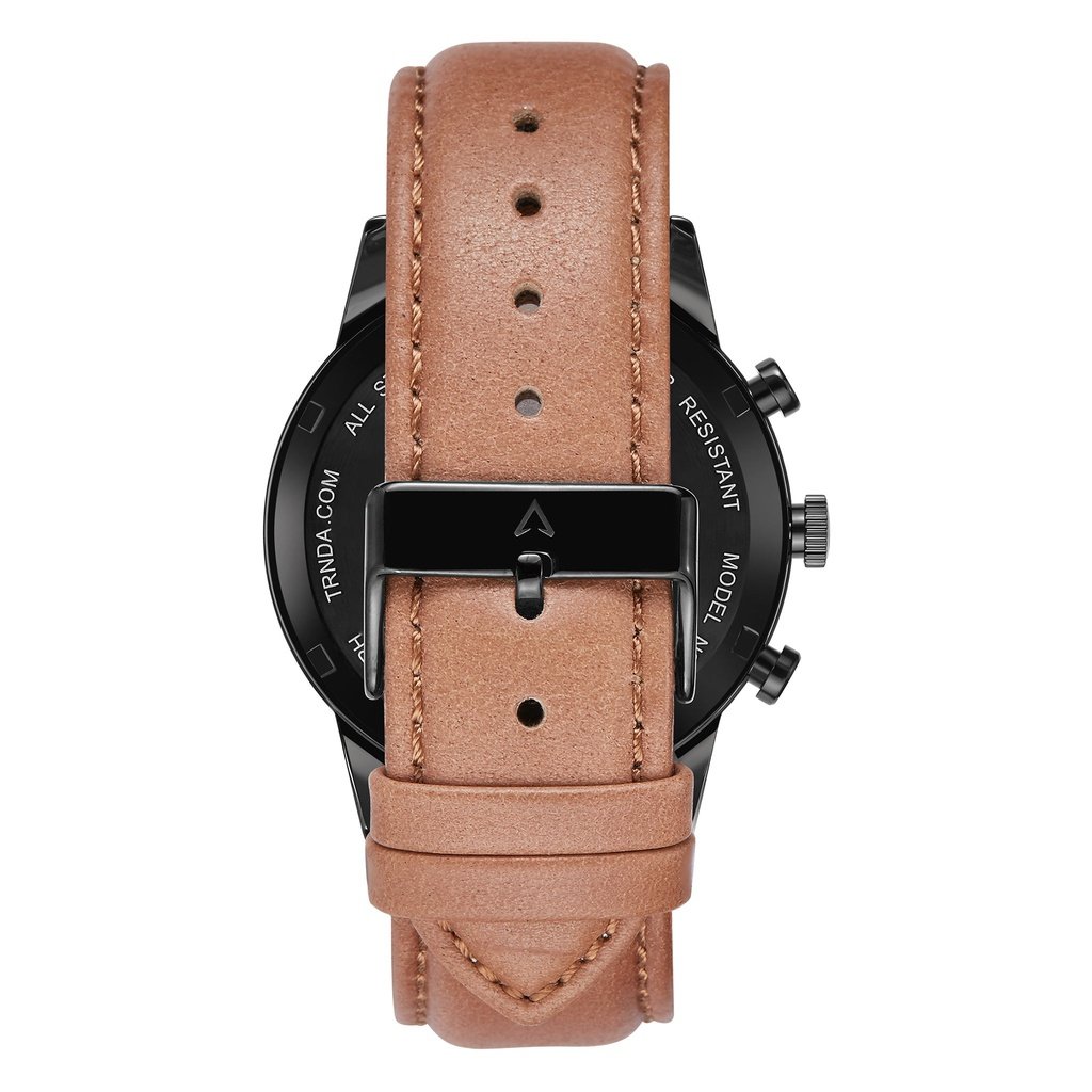 TRNDA Men's Stainless Steel Watch, Black & Tan | TRNDA-43MM-4
