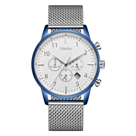 TRNDA Men's Blue Stainless Steel Watch, Silver Mesh Band | TRNDA-001-0