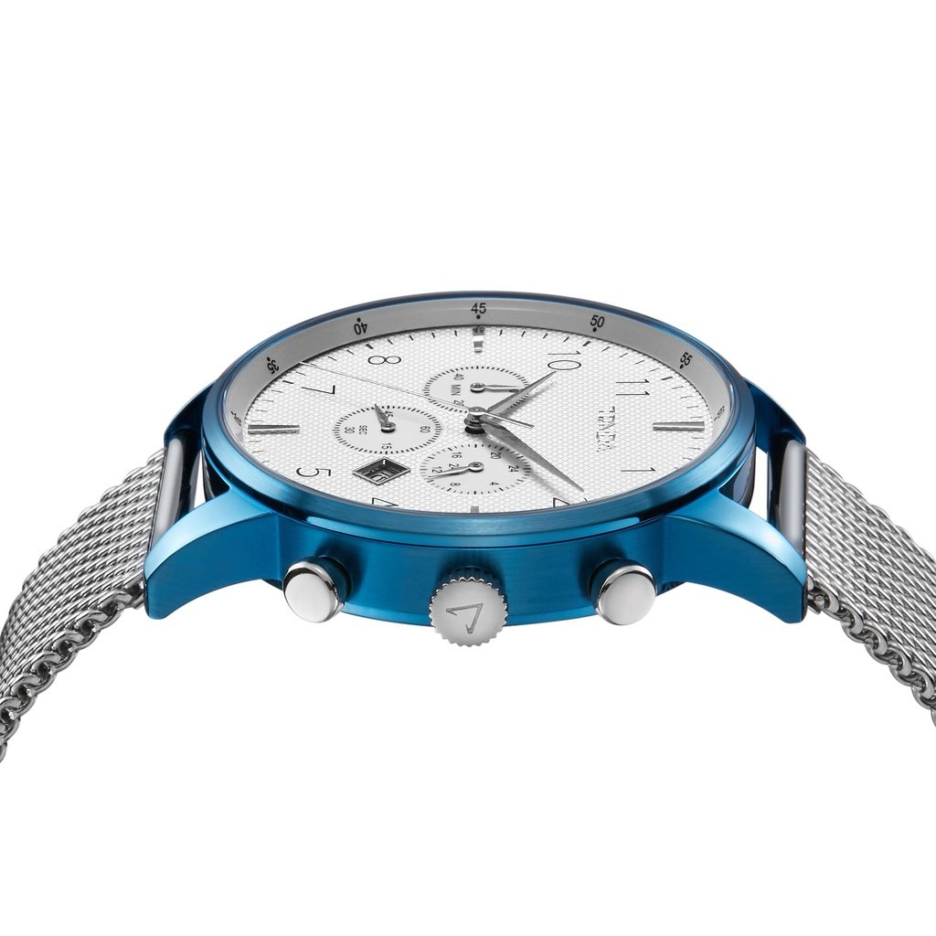 TRNDA Men's Blue Stainless Steel Watch, Silver Mesh Band | TRNDA-001-2