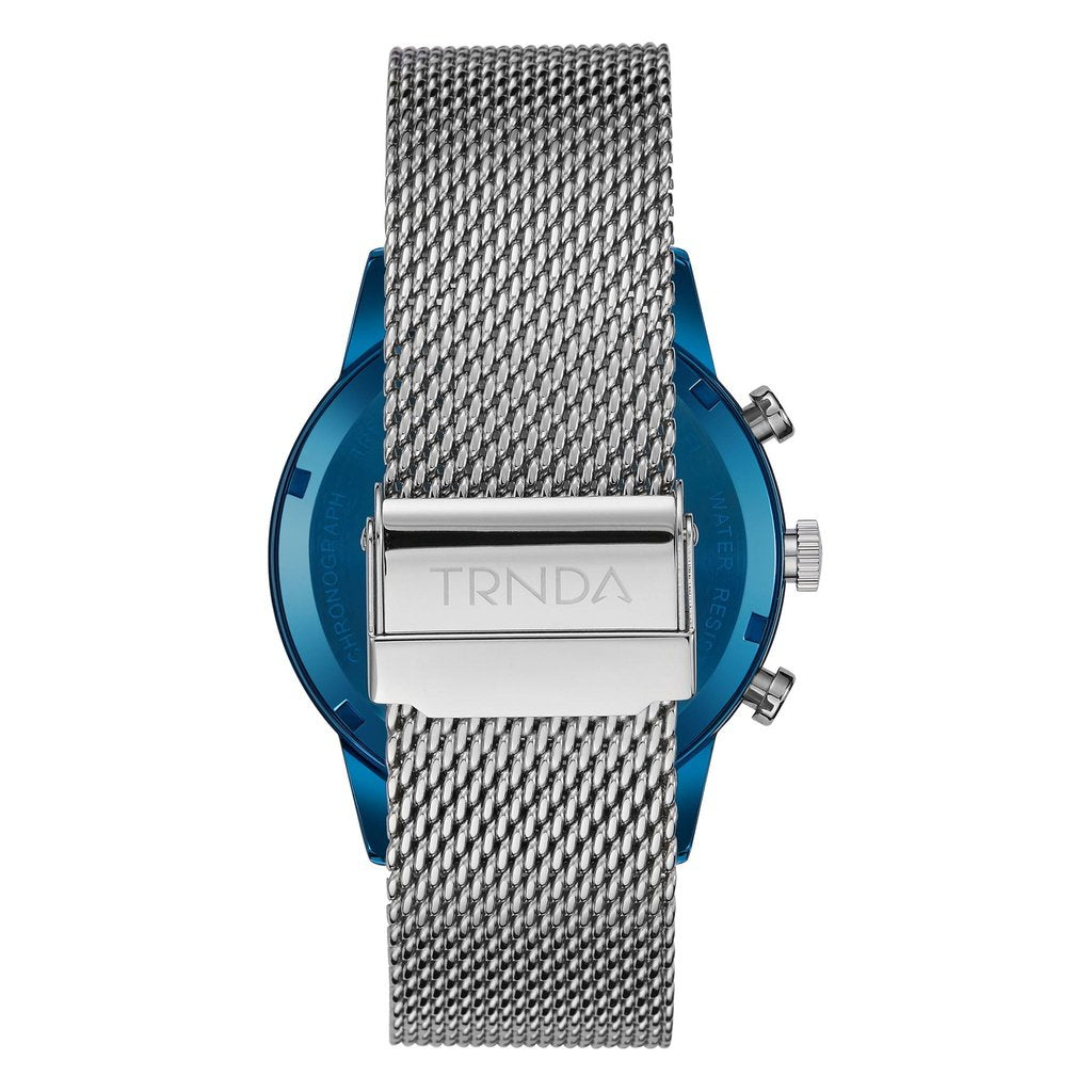 TRNDA Men's Blue Stainless Steel Watch, Silver Mesh Band | TRNDA-001-4