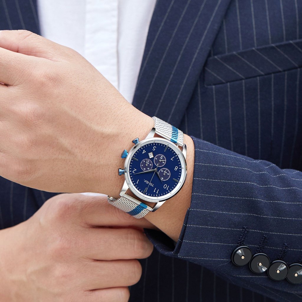 TRNDA Men's Stainless Steel Watch, Dark Blue Dial | TRN-SS43MB-1
