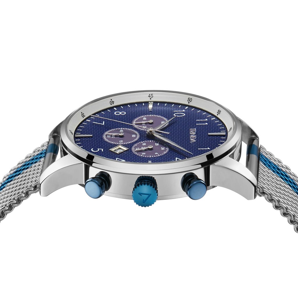 TRNDA Men's Stainless Steel Watch, Dark Blue Dial | TRN-SS43MB-2