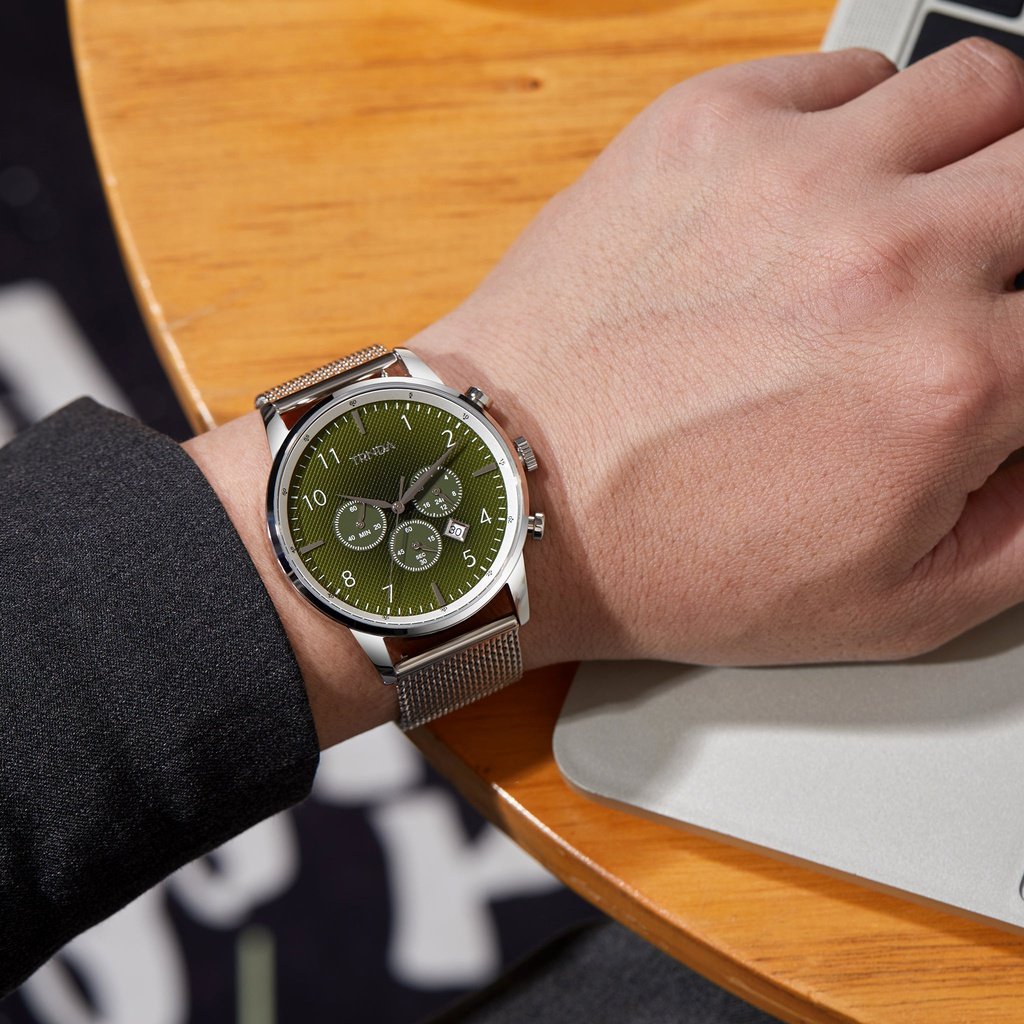 TRNDA Men's Stainless Steel Watch, Gradient Seaweed Green Dial | TRNDA43SS-1