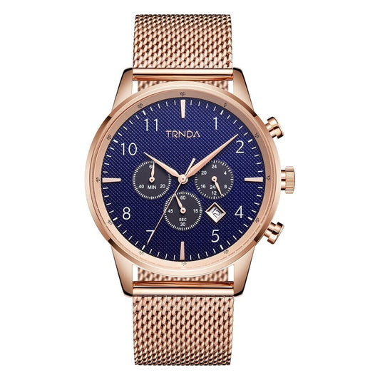 TRNDA Men's Rose Gold Stainless Steel Watch, Dark Blue Dial | TRN-43RB-0