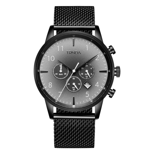 TRNDA Men's Stainless Steel Watch, Black Mesh Band | TRN-43B-0