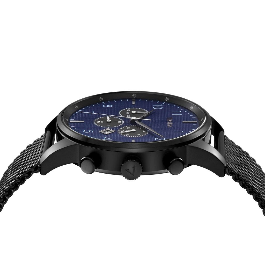 TRNDA Men's Black Stainless Steel Watch, Dark Blue Dial | TR43MBL-2