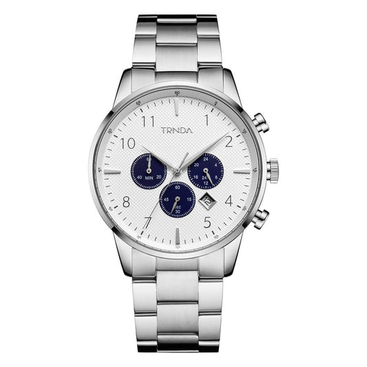 TRNDA Men's Stainless Steel Watch, Silver Dial | TRN-SW43MM-0