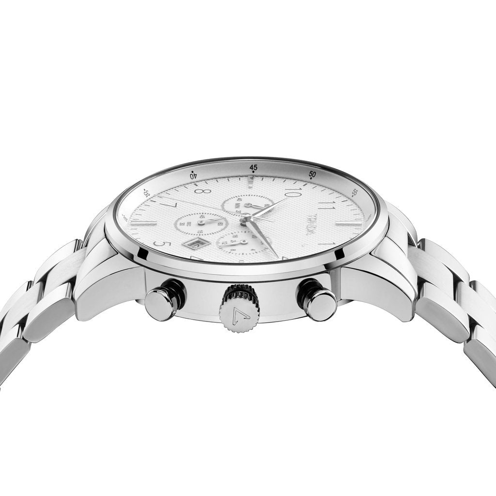 TRNDA Men's Stainless Steel Watch, Silver Dial | TRN-SS43MM-2