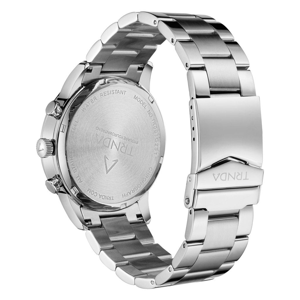TRNDA Men's Stainless Steel Watch, Silver Dial | TRN-SS43MM-3