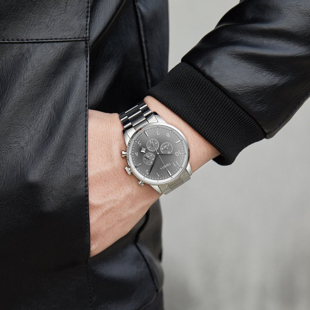 TRNDA Men's Stainless Steel Watch, Gradient Gray Dial | TRN-SS43-1