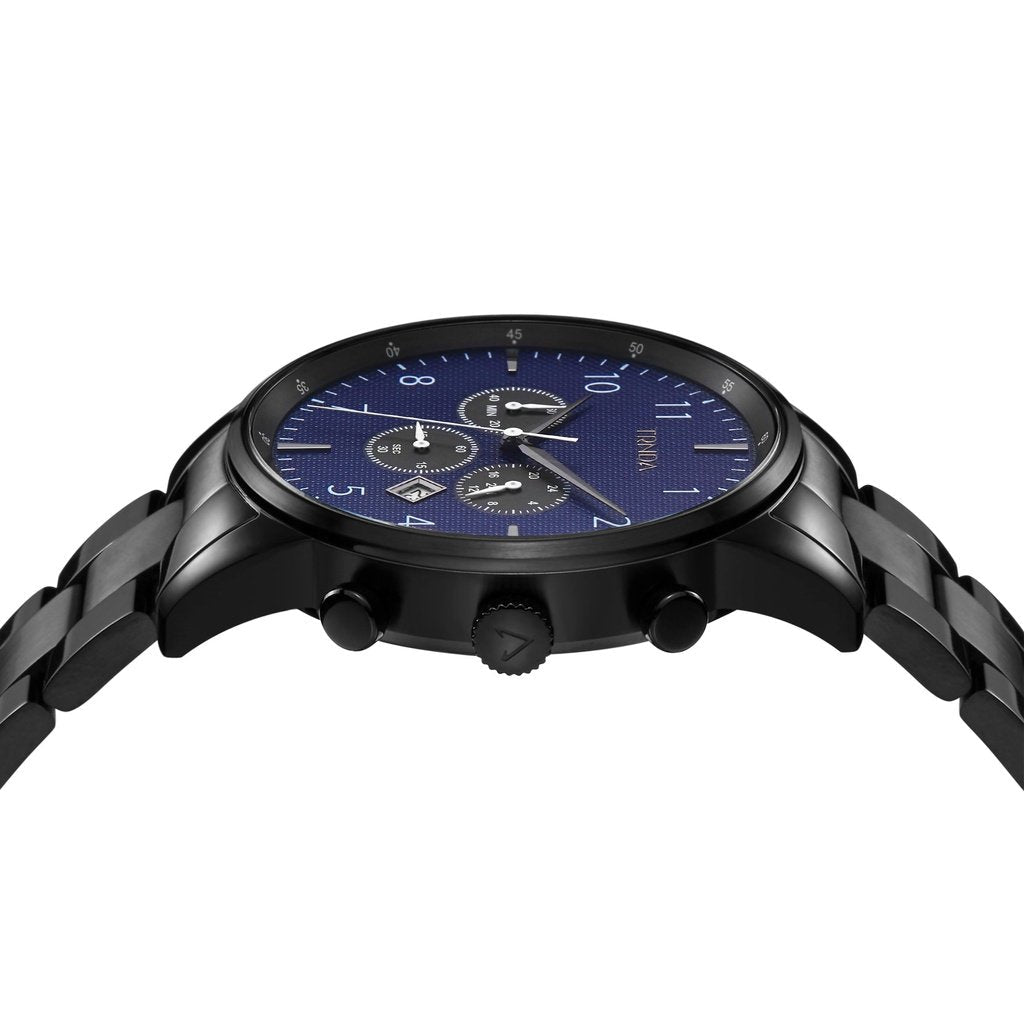 TRNDA Men's Black Stainless Steel Watch, Dark Blue Dial | TRNDA43B-2