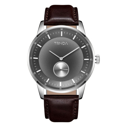 TRNDA Men's Stainless Steel Watch, Brown Leather Band | TRN-SS43-0