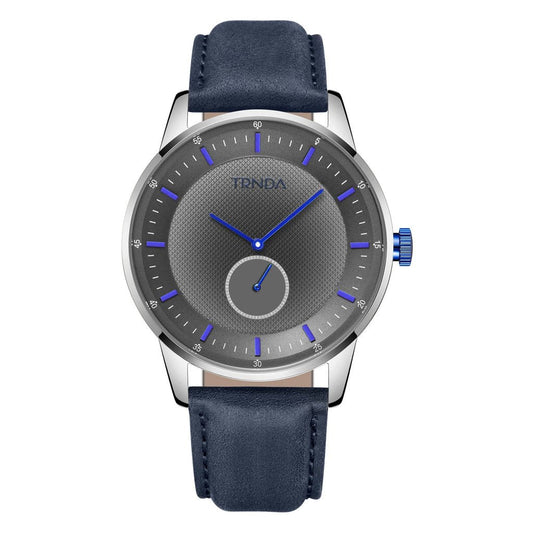 TRNDA Men's Stainless Steel Watch, Blue Leather Band | TRN-M43S-0