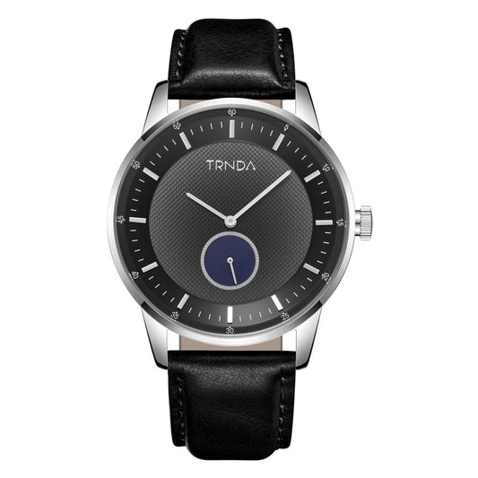 TRNDA Men's Stainless Steel Watch, Black Leather Band | TRN-43SL-0