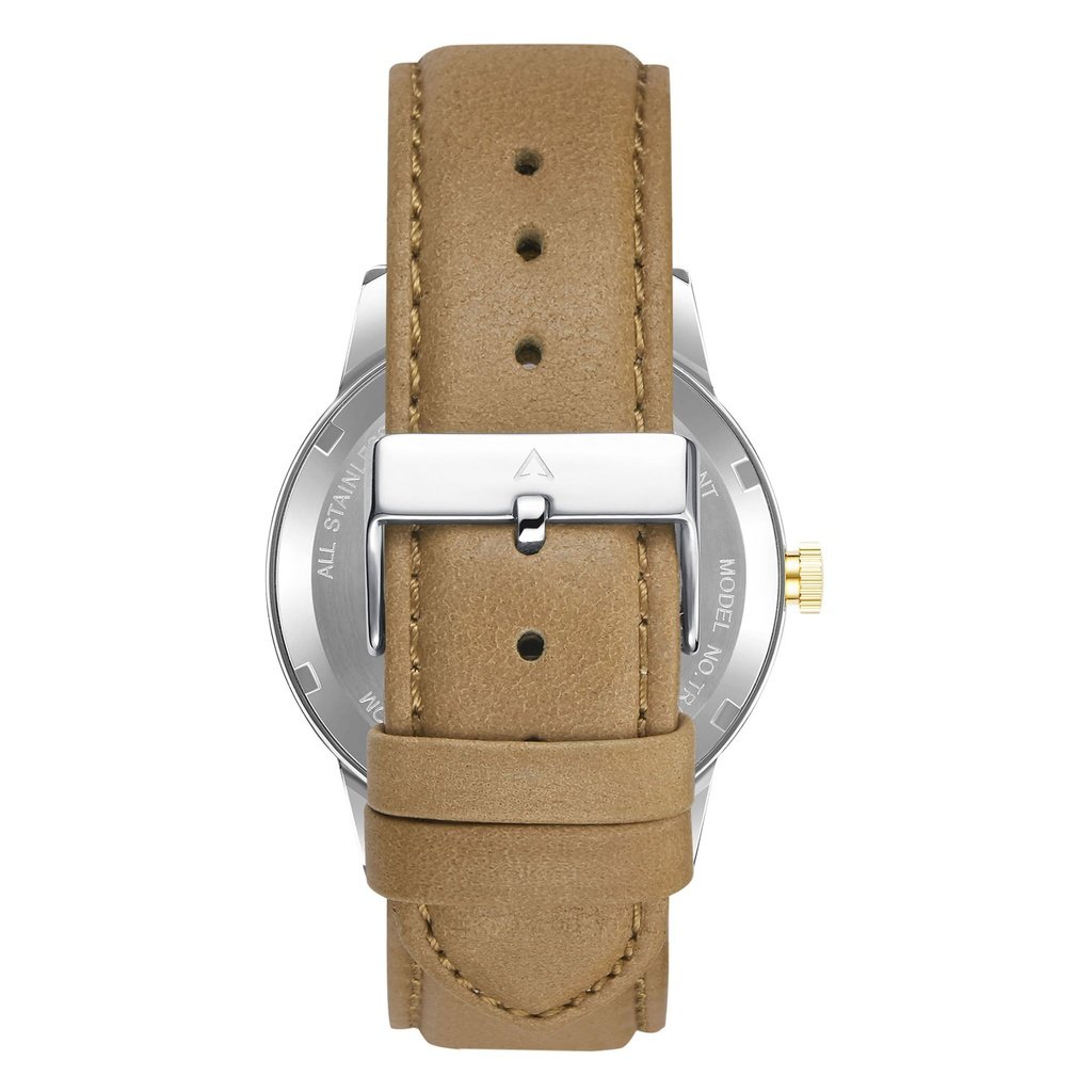 TRNDA Men's Stainless Steel Watch, Tan Leather Band | TRN-SS43-4