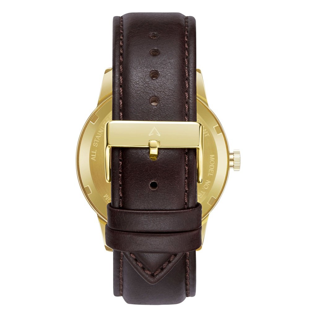 TRNDA Men's Stainless Steel Gold Watch, Brown Leather | TRNDA-43G-3