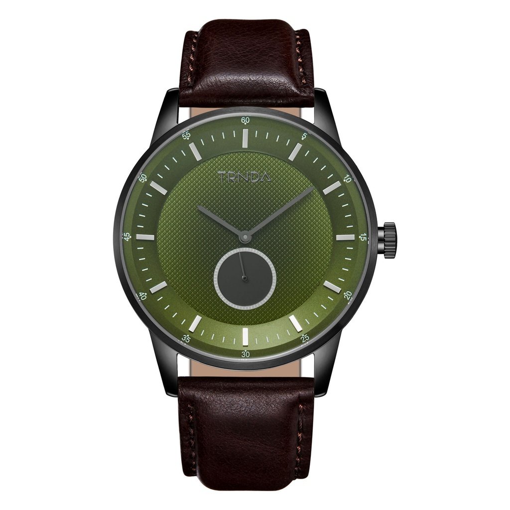 TRNDA Men's Stainless Steel Black Watch, Leather Band | TRN-SS43BLK-0