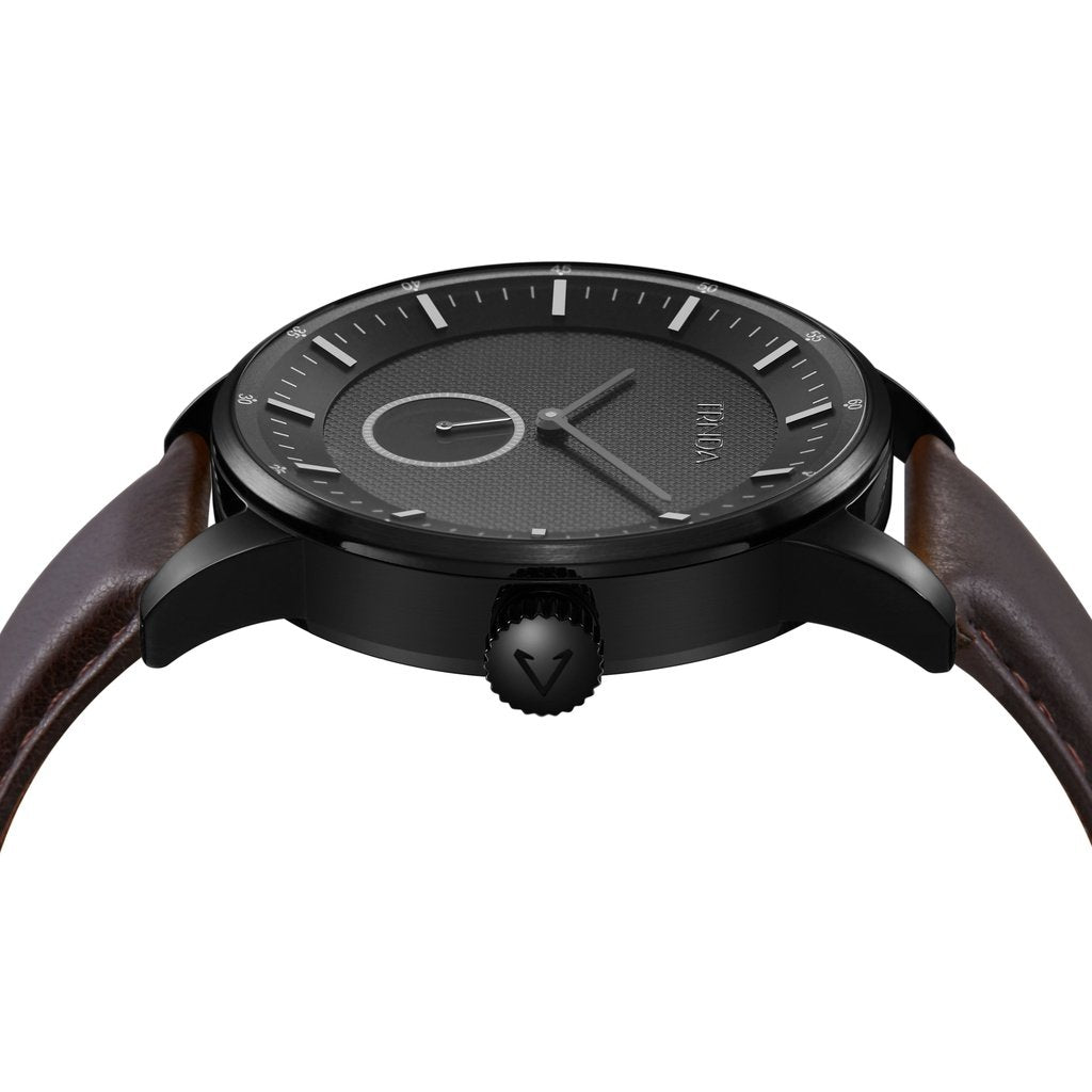 TRNDA Men's Stainless Steel Watch, Brown Leather Band | TRNDA-001-2