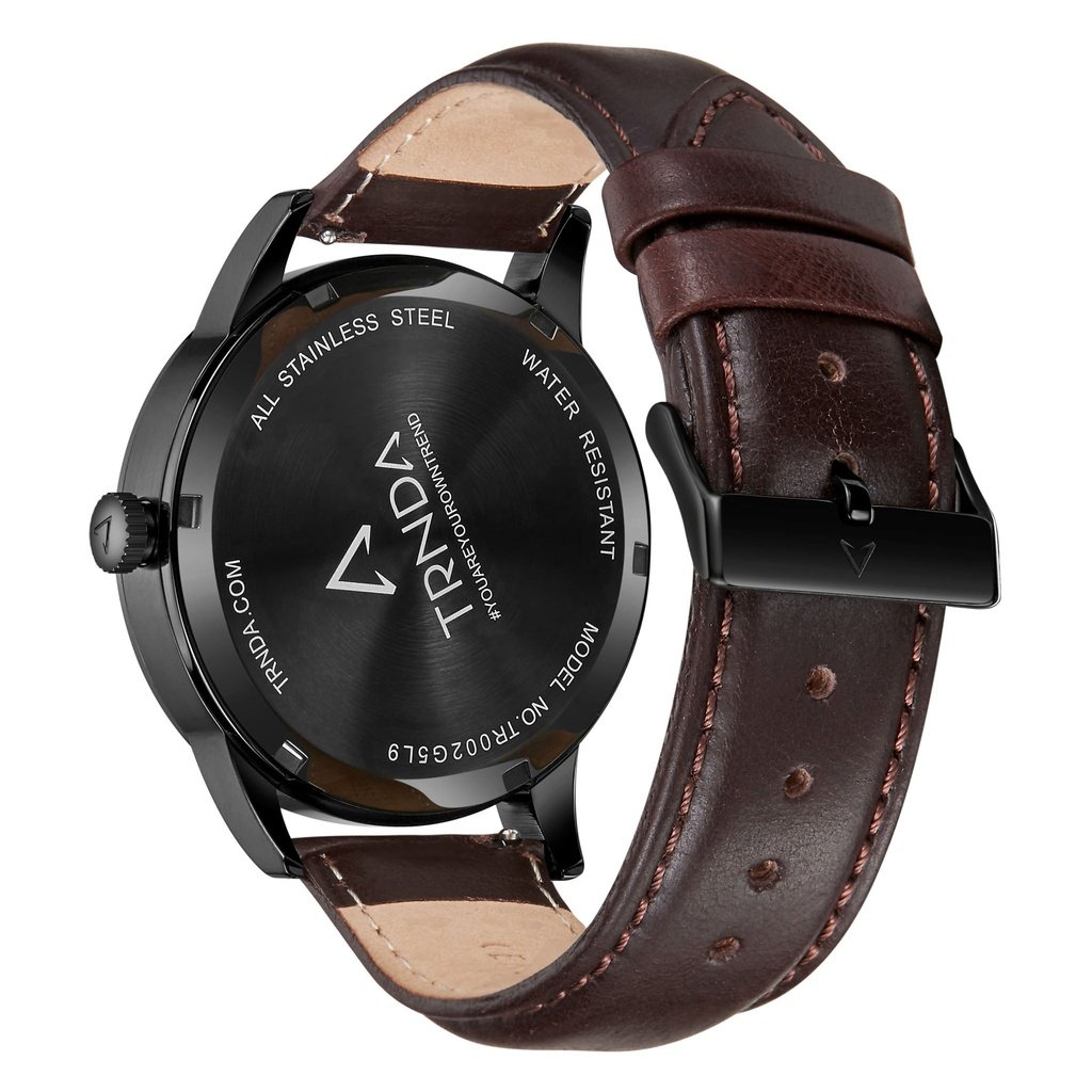 TRNDA Men's Stainless Steel Watch, Brown Leather Band | TRNDA-001-3