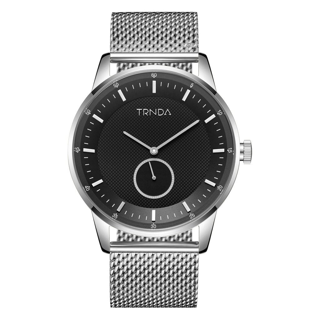 TRNDA Men's Stainless Steel Watch, Black Dial | TRNDA-SS43BLK-0