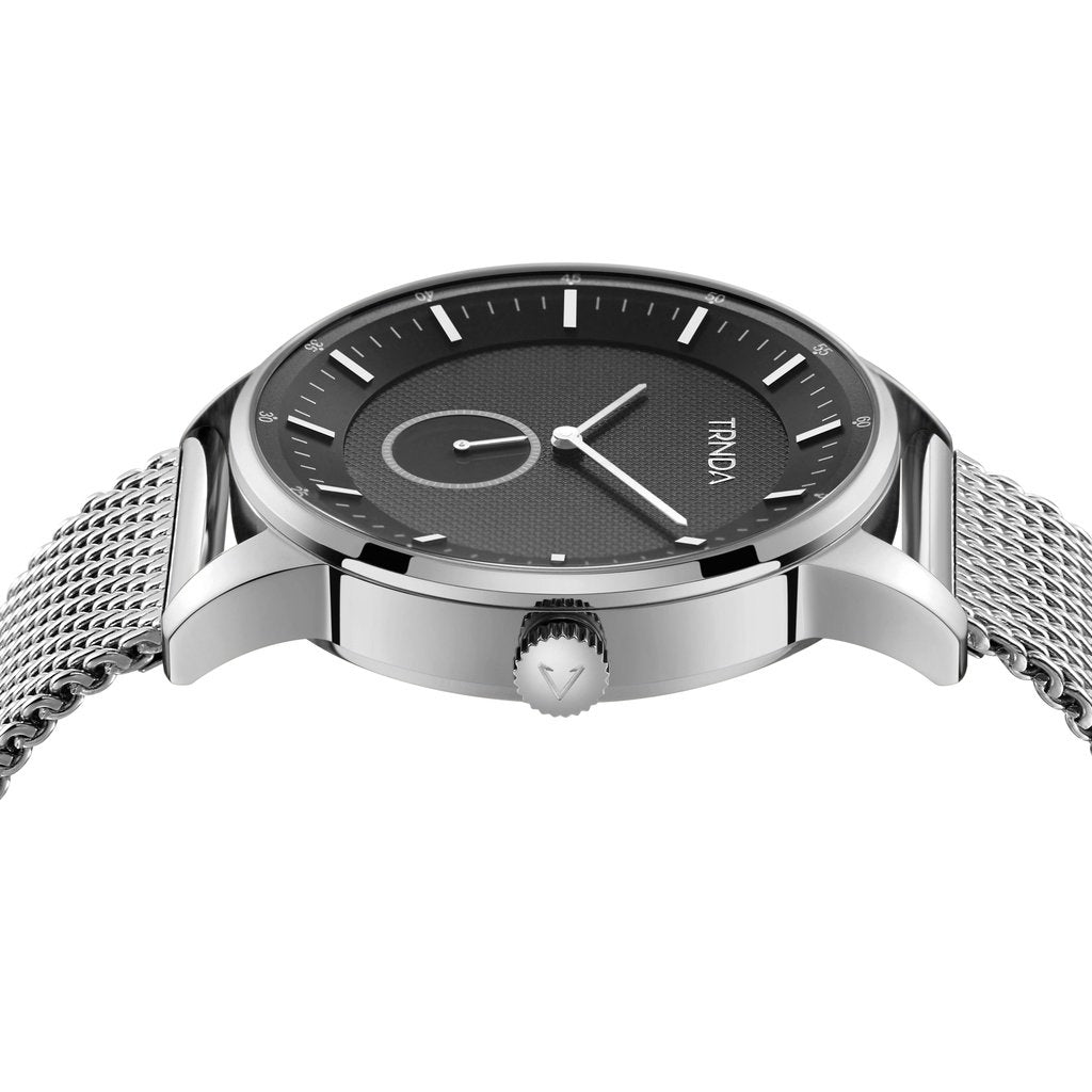 TRNDA Men's Stainless Steel Watch, Black Dial | TRNDA-SS43BLK-2