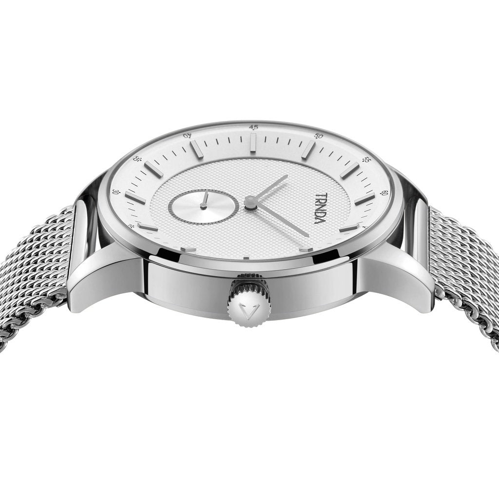 TRNDA Men's Stainless Steel Watch, Silver Mesh Band | TRN-43S-1