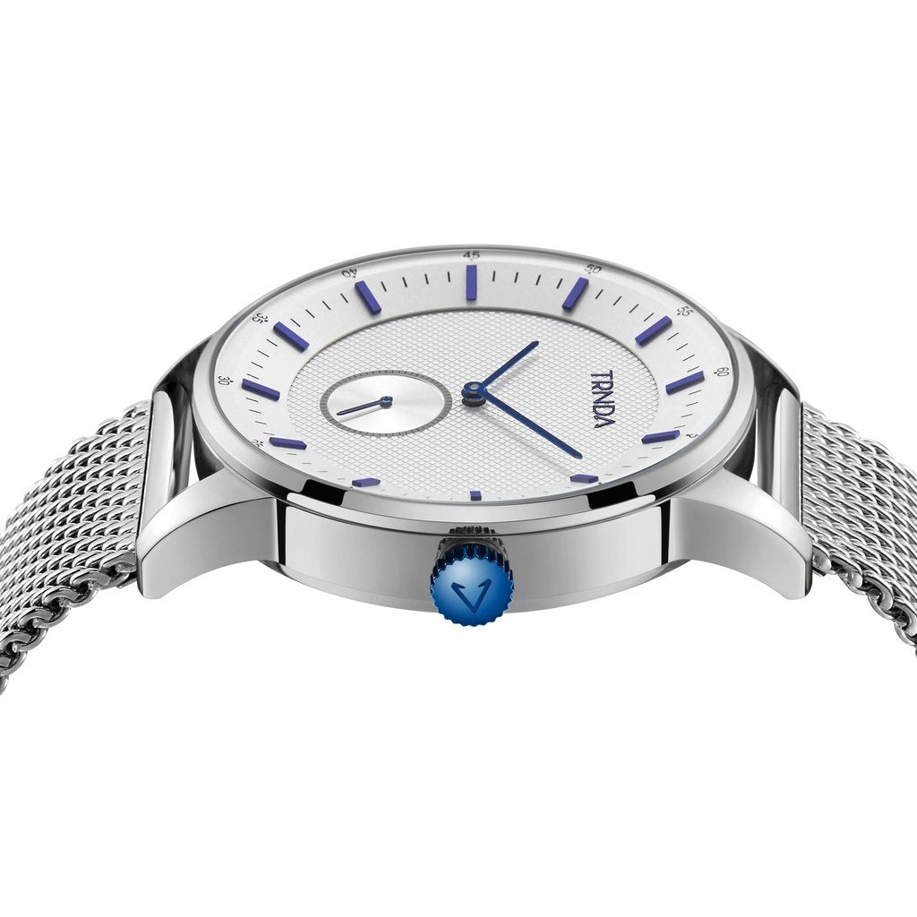 TRNDA Men's Stainless Steel Blue Watch, Silver Mesh Band | TRNDA-001-2